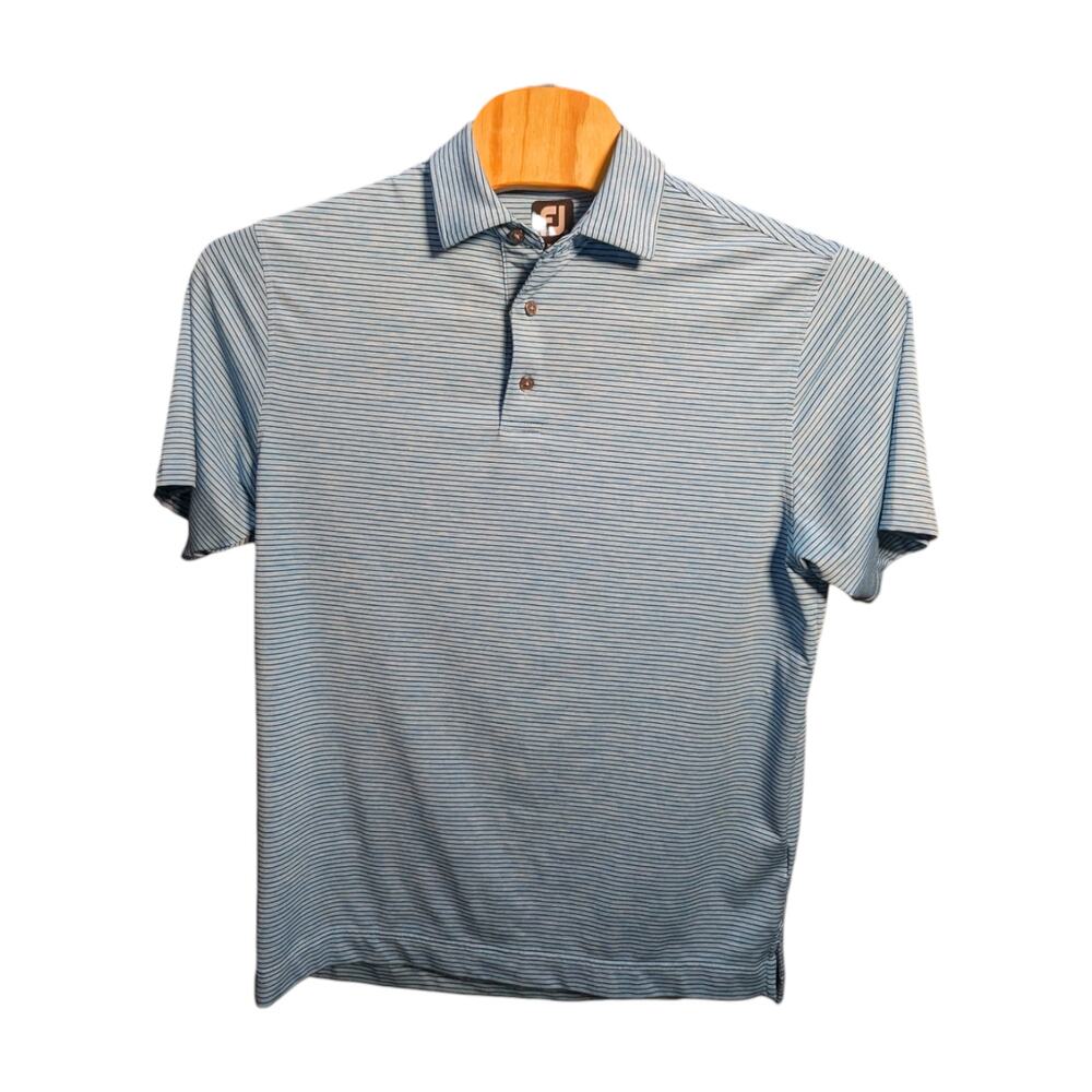 Footjoy Mens Medium Blue Striped Performance Polo - Preowned